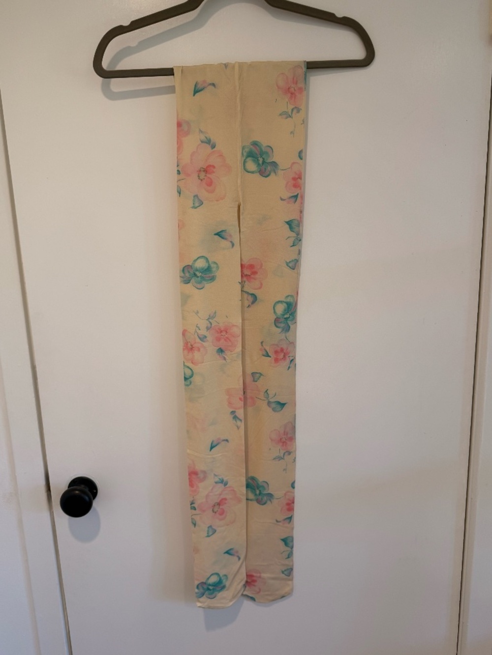 Ganni Floral Print Sheer Mesh Leggings Tights Cream M/L